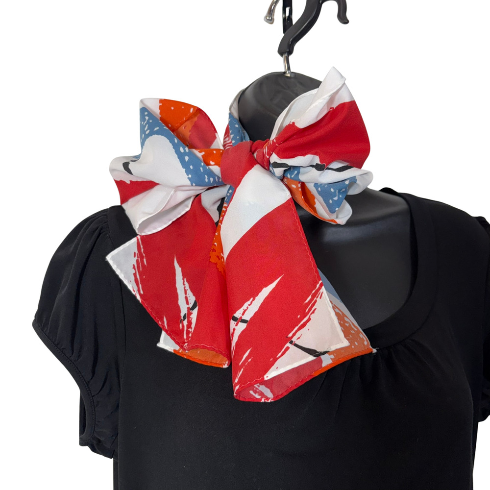 Bold Vintage Rectangular Scarf Avon Brush Stroke Print Abstract Red Blue White